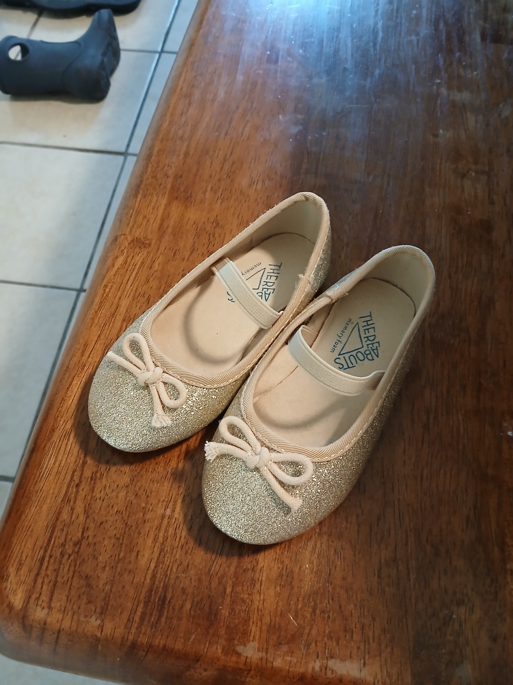 Therabouts Girls Glitter Ballet Flats in Champagne Gold